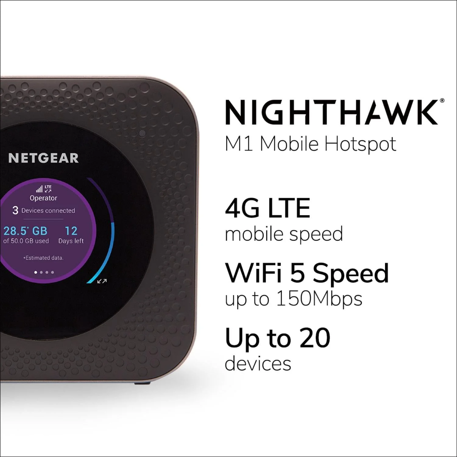 روتر هات اسپات موبایل 4G LTE نت گیر Nighthawk MR1100-100EUS، Cat 16، LTE کلاس گیگابیتی، وای فای دو بانده، باتری 5040 میلی آمپر ساعتی