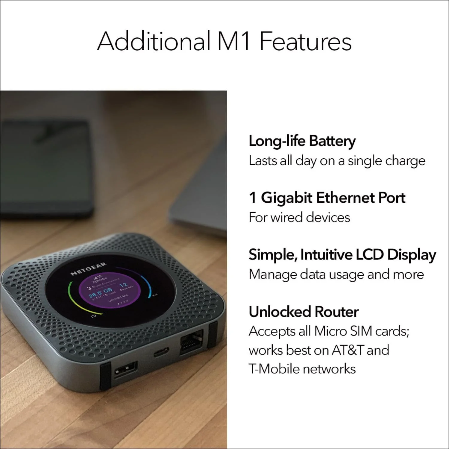 روتر هات اسپات موبایل 4G LTE نت گیر Nighthawk MR1100-100EUS، Cat 16، LTE کلاس گیگابیتی، وای فای دو بانده، باتری 5040 میلی آمپر ساعتی