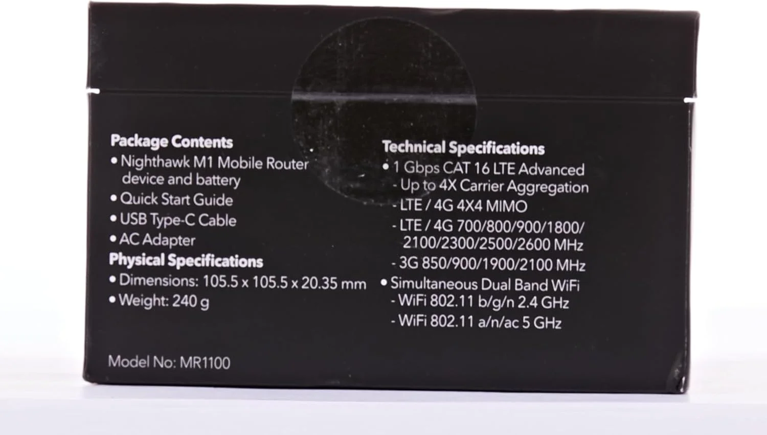 روتر هات اسپات موبایل 4G LTE نت گیر Nighthawk MR1100-100EUS، Cat 16، LTE کلاس گیگابیتی، وای فای دو بانده، باتری 5040 میلی آمپر ساعتی