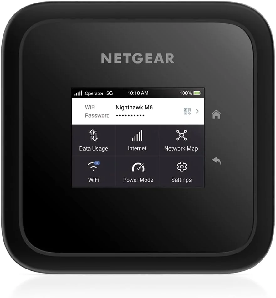 روتر هات اسپات موبایل Netgear MR6150 Nighthawk M6 5G WiFi 6، آنلاک شده، تا 2.5 گیگابیت بر ثانیه، صفحه نمایش لمسی رنگی 2.4 اینچی LCD، پوشش تا 1000 فوت مربع