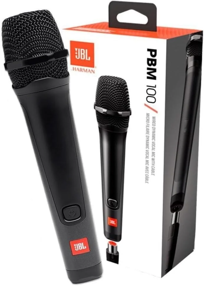 میکروفون سیمی داینامیک وکال JBL PBM100 با کابل، عملکرد با کیفیت، اتصال و پخش، الگوی قطبی کاردیوئید، بدنه با کیفیت استیج، درپوش توری سیمی + محافظ باد - مشکی، JBLPBM100BLK، کمکی