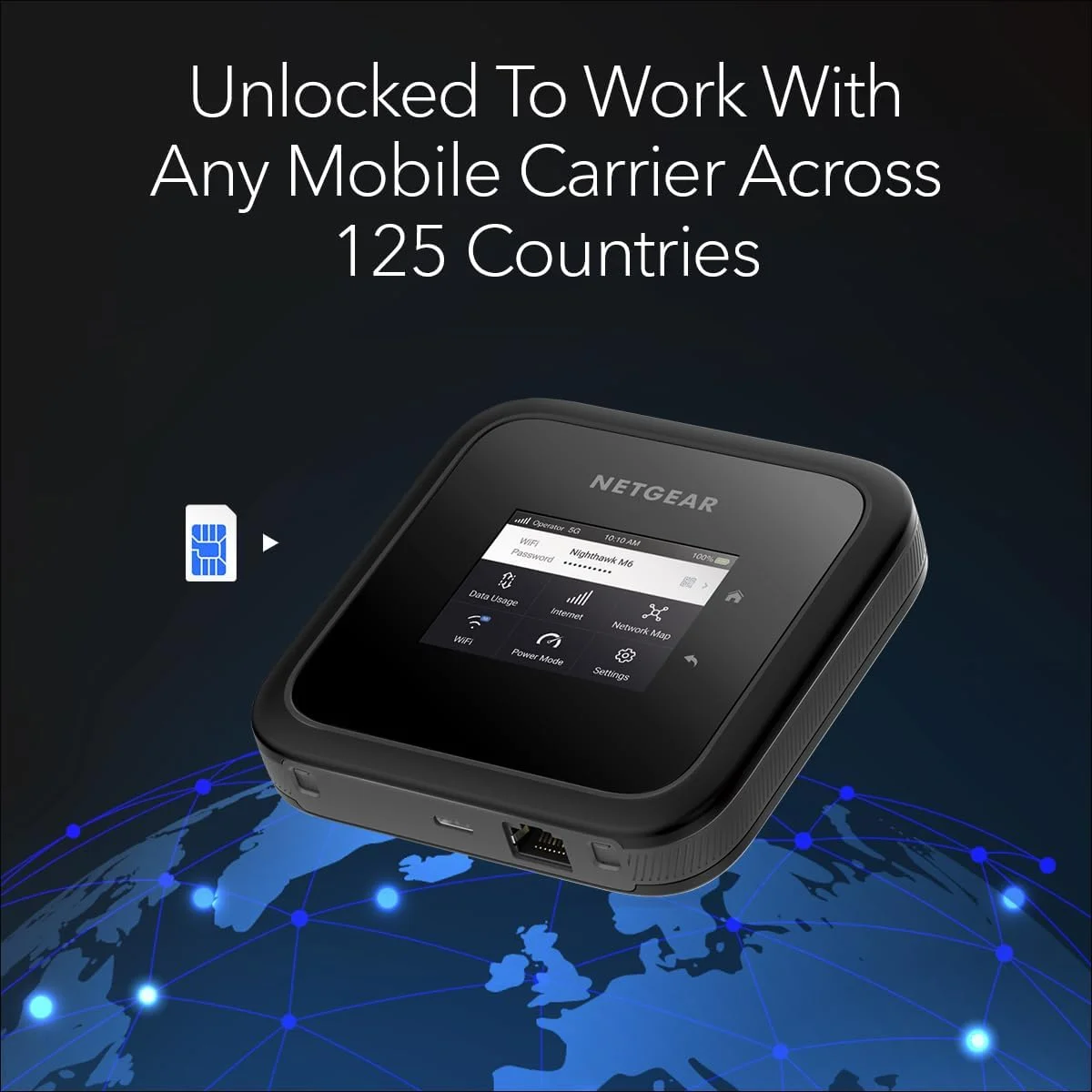 روتر هات اسپات موبایل Netgear MR6150 Nighthawk M6 5G WiFi 6، آنلاک شده، تا 2.5 گیگابیت بر ثانیه، صفحه نمایش لمسی رنگی 2.4 اینچی LCD، پوشش تا 1000 فوت مربع