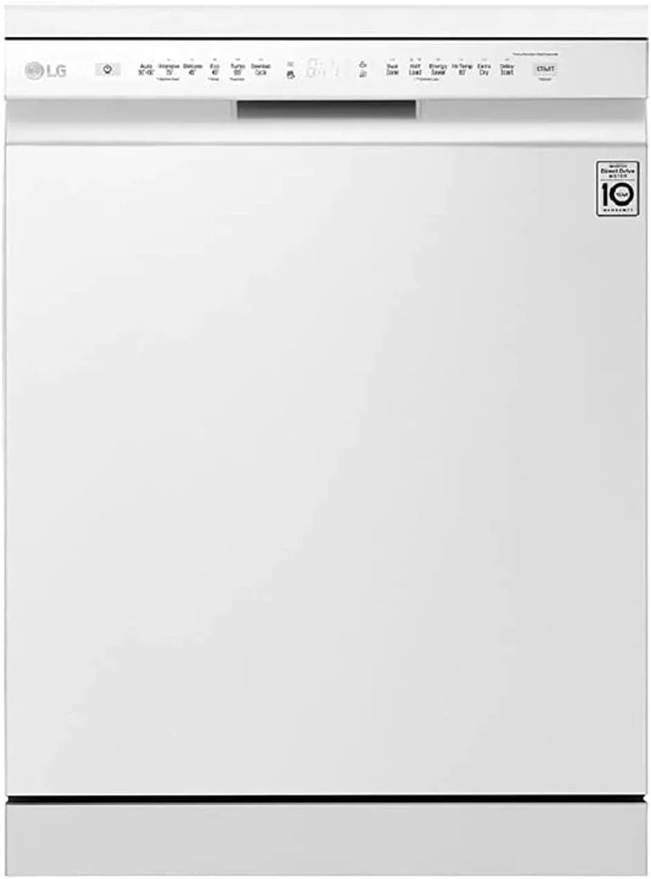 ماشین ظرفشویی ایستاده ال جی با 8 برنامه و ظرفیت 14 نفره، رنگ پلاتینیوم سفید مدل DFB512FW (نسخه بین المللی)