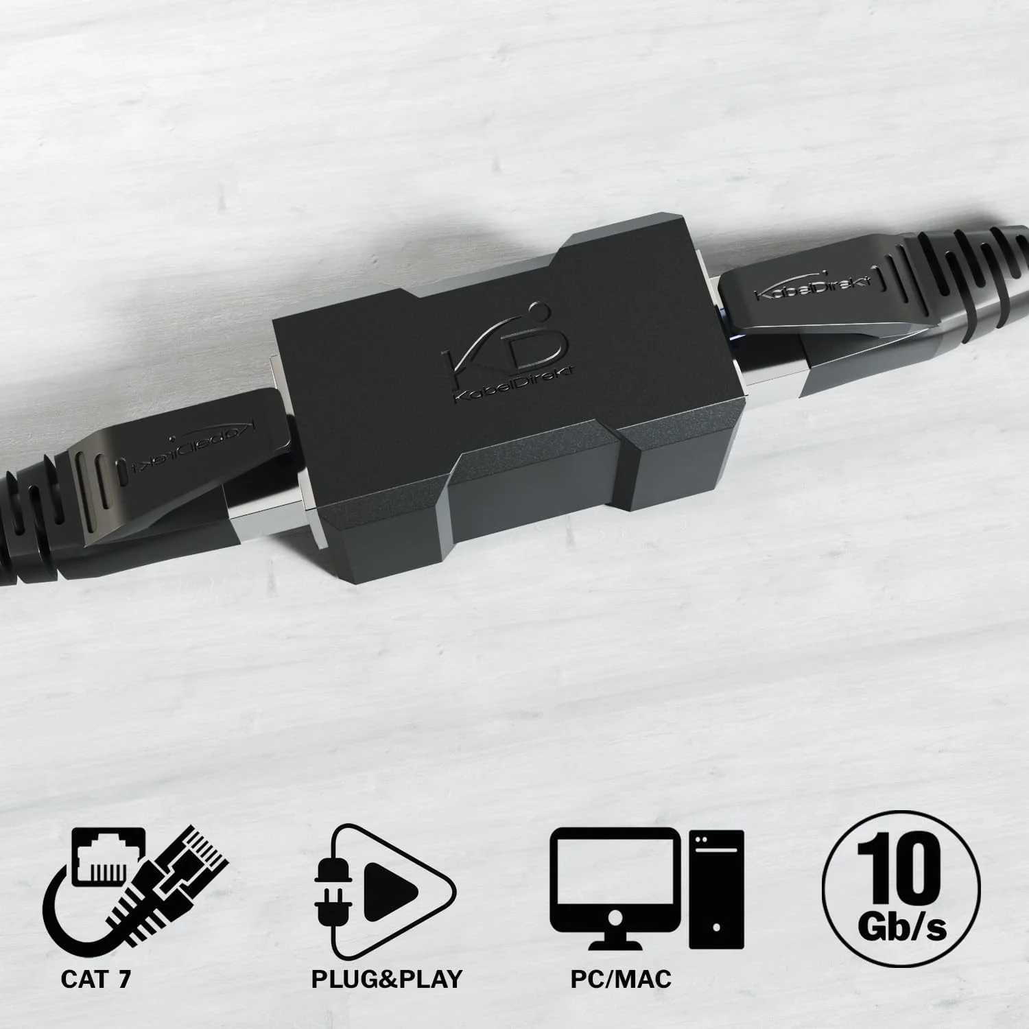 کوپلر RJ45 با شیلد اضافی - اتصال دهنده کابل شبکه و توسعه دهنده کابل اترنت (دو جک RJ45، راه آسان برای اتصال/توسعه کابل های اترنت، CAT 7 برای حداکثر 10 گیگابیت بر ثانیه، مشکی) - توسط CableDirect (پنج عدد)