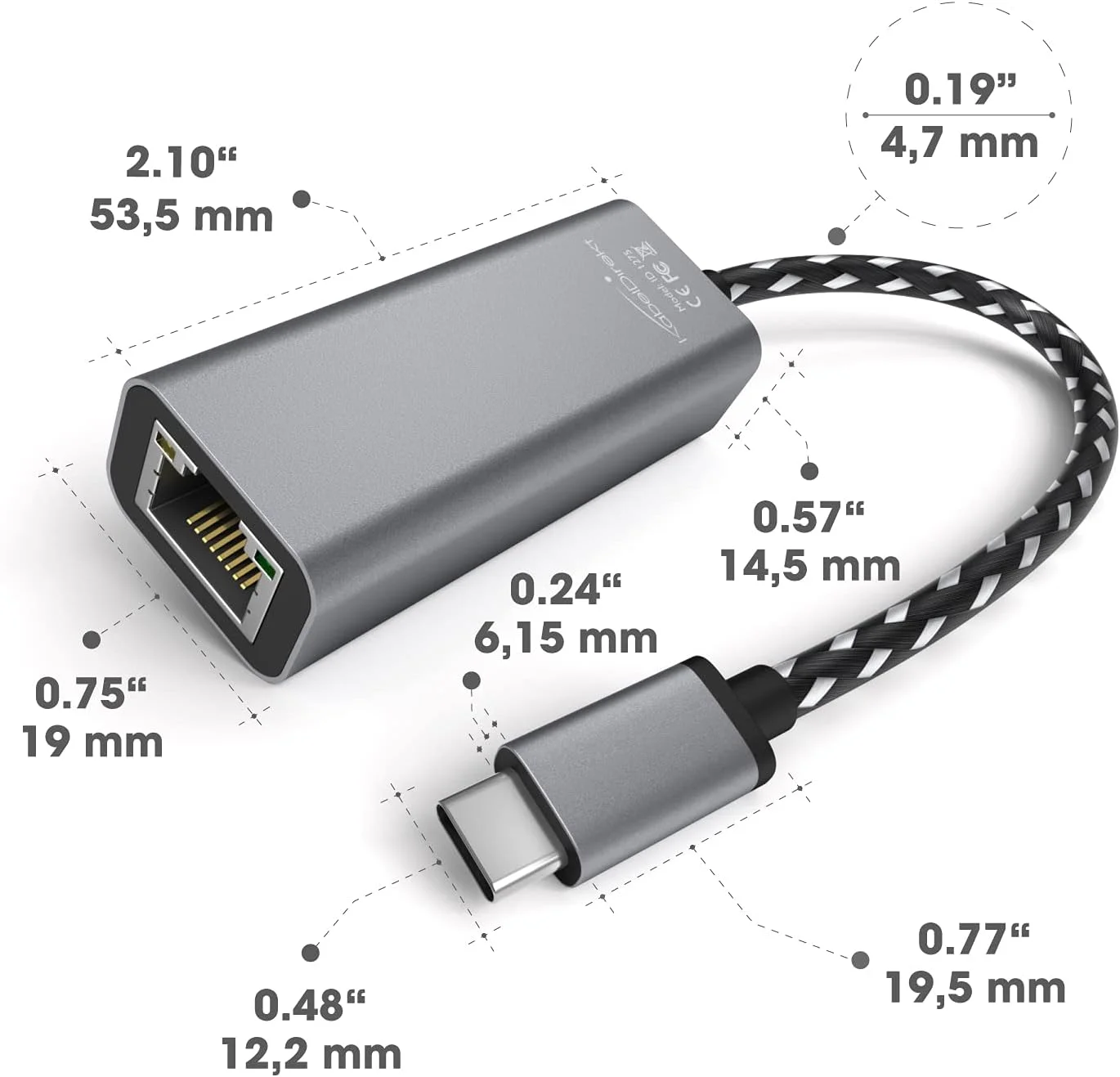آداپتور USB C به اترنت با بدنه فلزی مقاوم در برابر شکستگی (USB-C نر به RJ45 LAN ماده، اتصال شبکه/اینترنت پایدار برای نوت بوک/MacBook/تبلت با سرعت 1 گیگابیت بر ثانیه، کابل 10 سانتی متری) توسط CableDirect