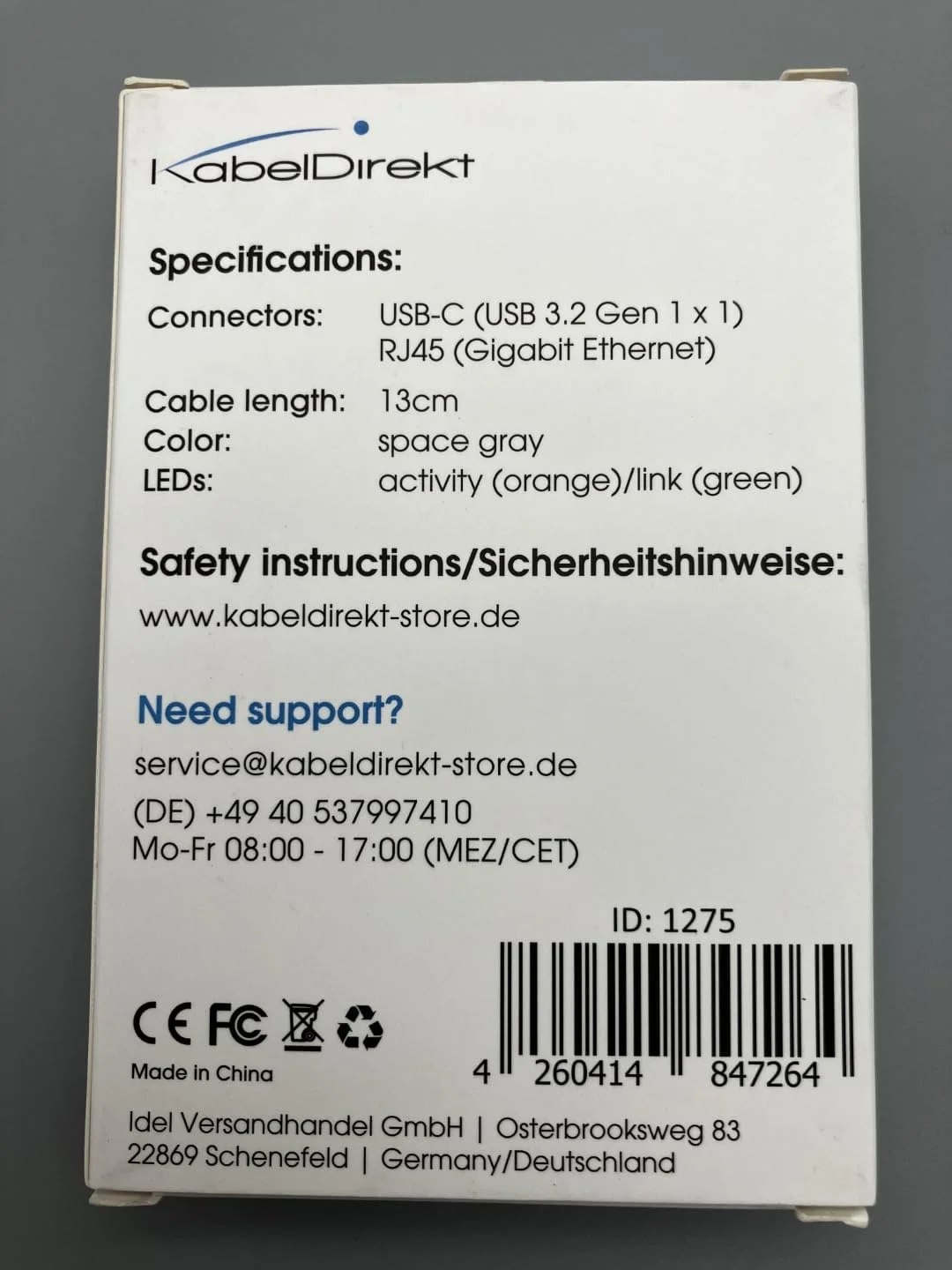 آداپتور USB C به اترنت با بدنه فلزی مقاوم در برابر شکستگی (USB-C نر به RJ45 LAN ماده، اتصال شبکه/اینترنت پایدار برای نوت بوک/MacBook/تبلت با سرعت 1 گیگابیت بر ثانیه، کابل 10 سانتی متری) توسط CableDirect