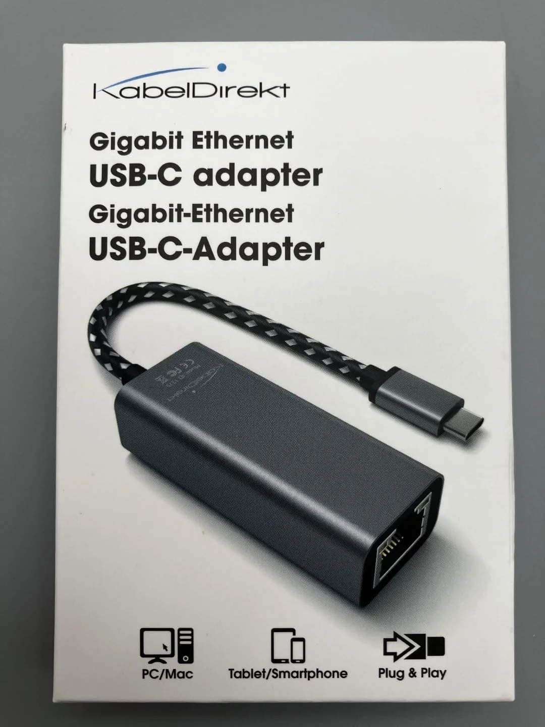 آداپتور USB C به اترنت با بدنه فلزی مقاوم در برابر شکستگی (USB-C نر به RJ45 LAN ماده، اتصال شبکه/اینترنت پایدار برای نوت بوک/MacBook/تبلت با سرعت 1 گیگابیت بر ثانیه، کابل 10 سانتی متری) توسط CableDirect