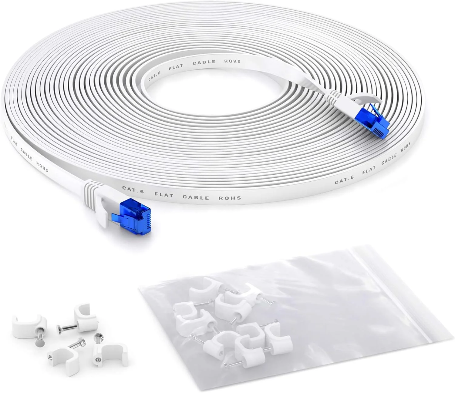 کابل دایرکت - کابل اترنت و سیم شبکه تخت - 7.6 متر - کابل گیگابیتی RJ45 - بسیار انعطاف پذیر، مناسب برای نصب دائمی - ایده آل برای شبکه ها/LAN ها؛ مشکی/آبی
