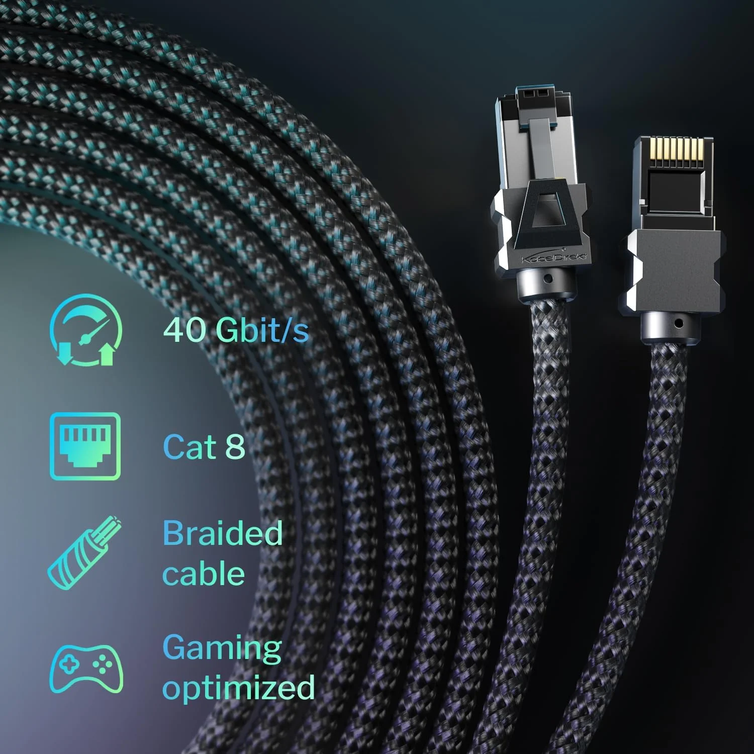کابل شبکه Cat 8، کابل اترنت و LAN - 2 متری - نسخه گیمینگ با روکش بافته شده سنگین (کانکتور RJ45، Cat 8.1، انتقال بالاترین نرخ داده تا 40 گیگابیت بر ثانیه برای بازی/PS5/Xbox) - CableDirect