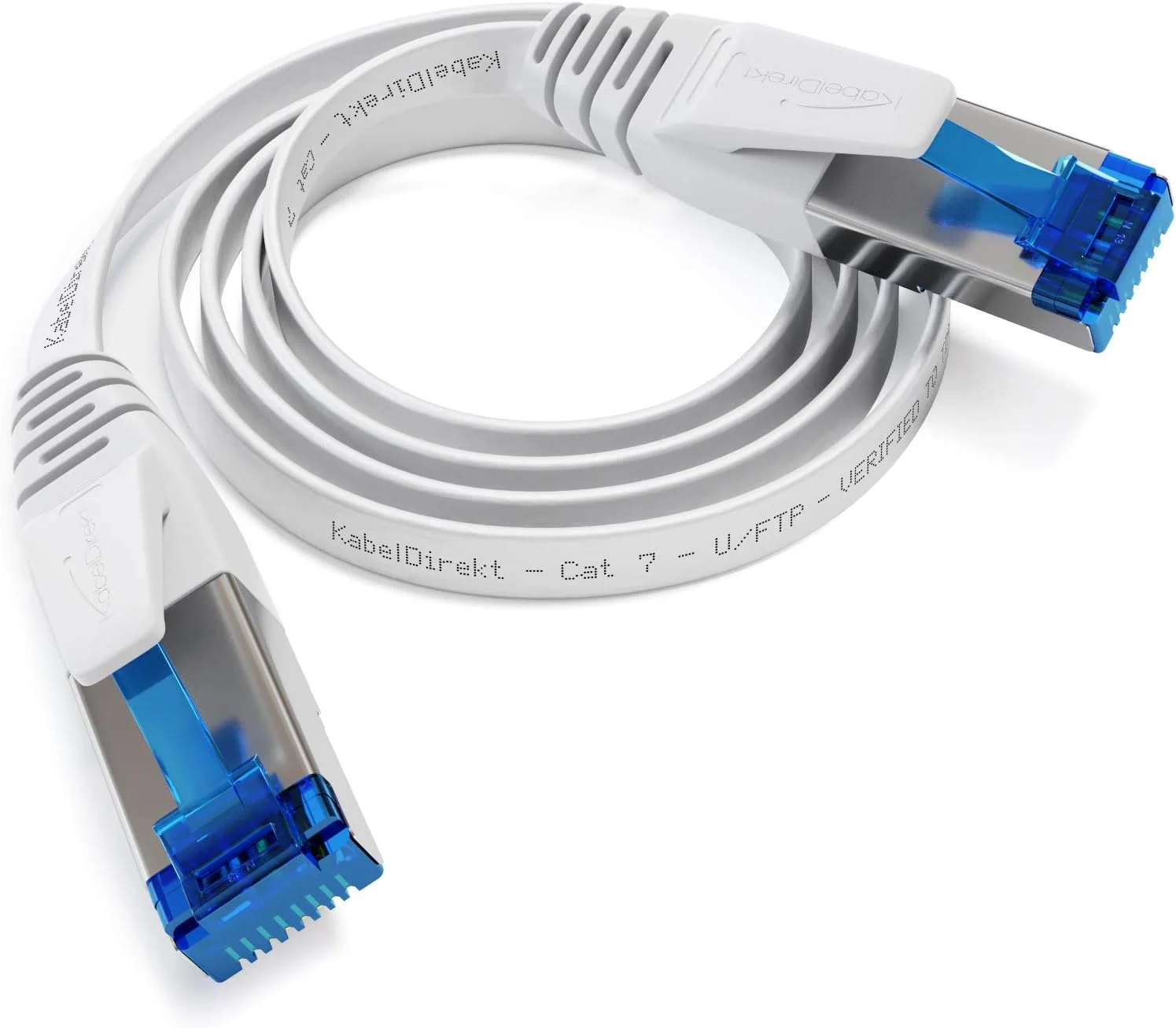 کابل تخت Cat 7 اترنت با طراحی ضد شکستگی، کابل اینترنت/LAN - 2.0 متر (حداکثر سرعت فیبر نوری 10 گیگابیت بر ثانیه، بسیار انعطاف پذیر و مناسب برای نصب دائمی، RJ45، سفید) - توسط CableDirect