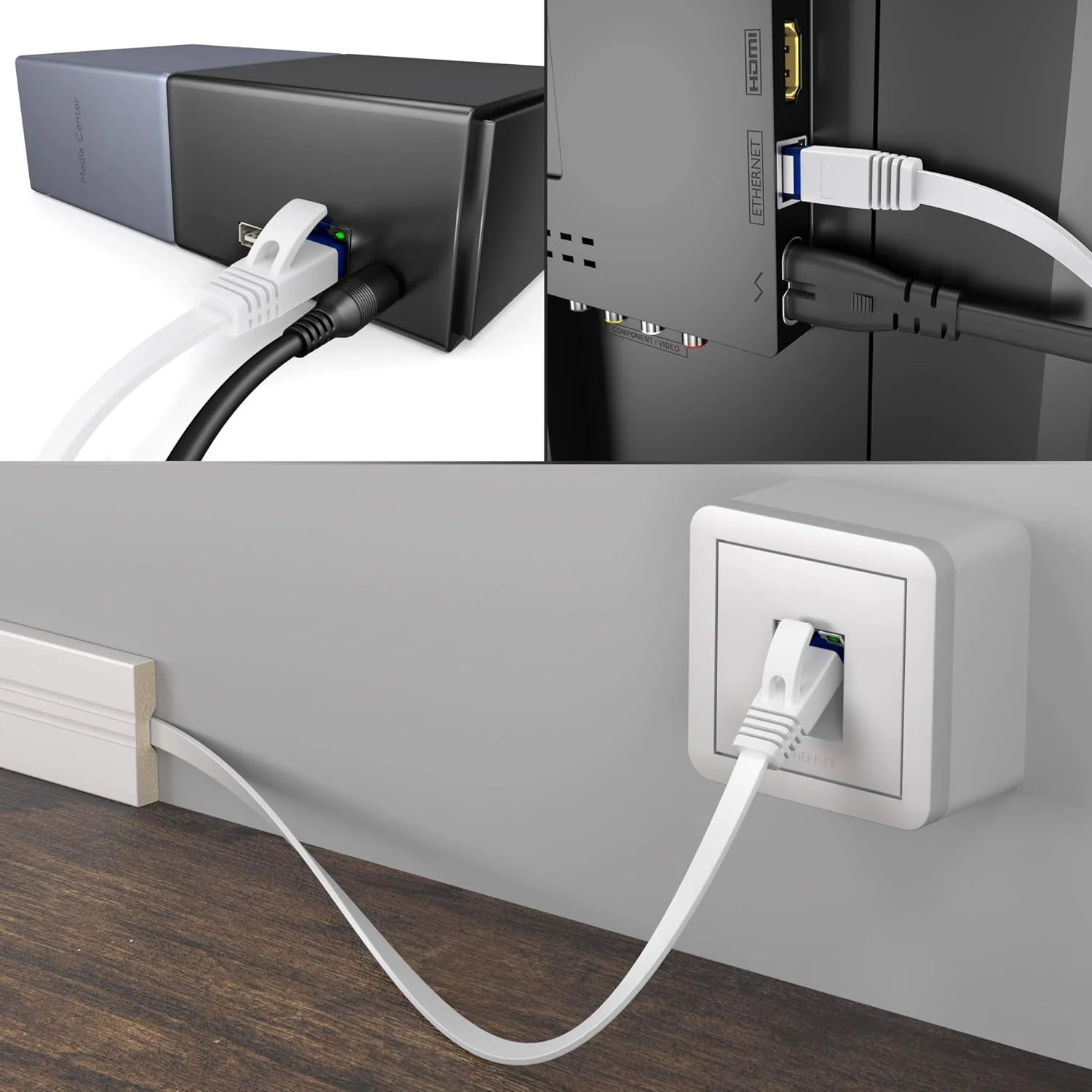 کابل دایرکت - کابل اترنت و سیم شبکه تخت - 7.6 متر - کابل گیگابیتی RJ45 - بسیار انعطاف پذیر، مناسب برای نصب دائمی - ایده آل برای شبکه ها/LAN ها؛ مشکی/آبی