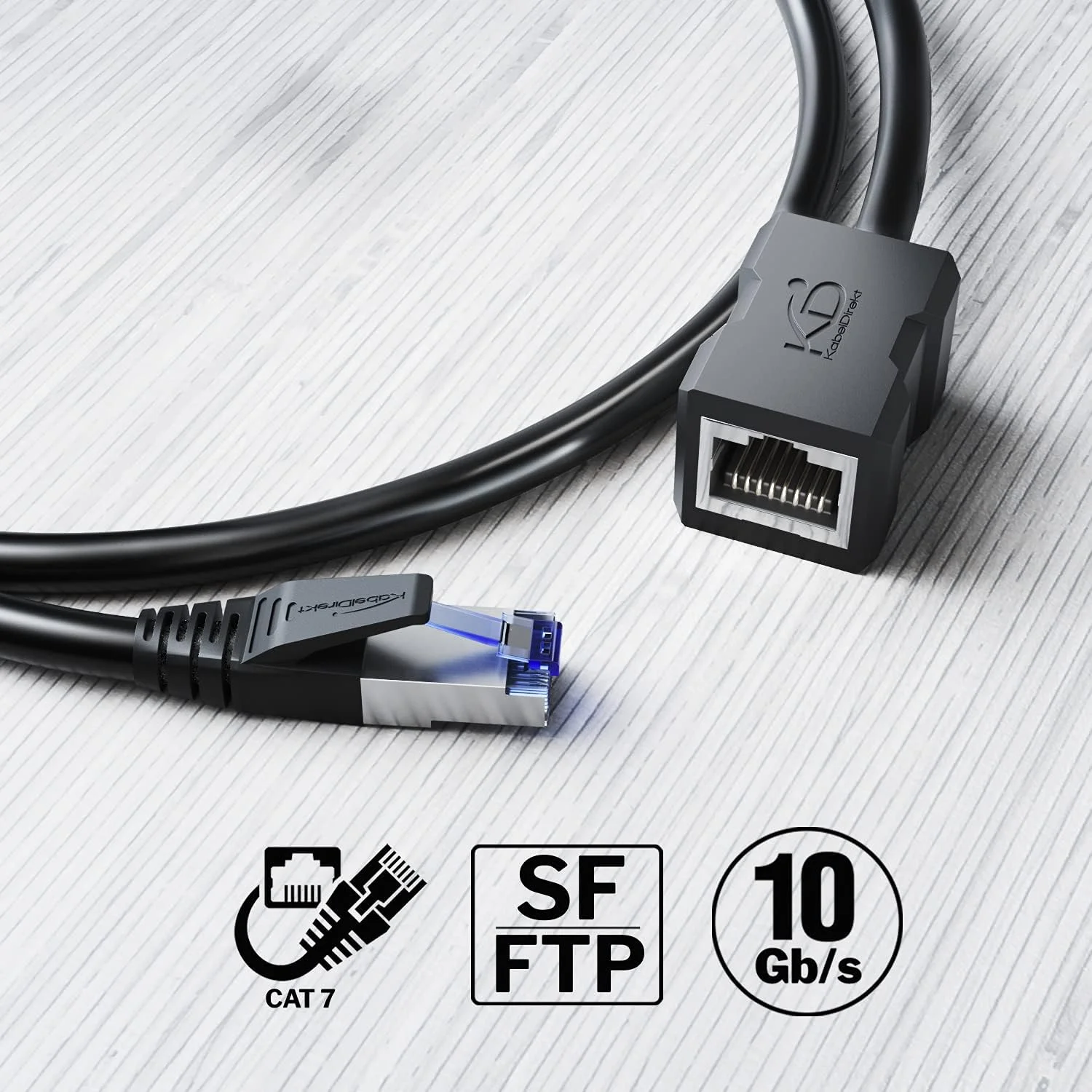 کابل افزایش طول LAN و اترنت با طراحی ضد شکستگی - 10 متری (کابل اترنت CAT 7 نر به ماده، کابل های شبکه را با سرعت انتقال داده کامل افزایش می دهد - 10 گیگابیت بر ثانیه، محافظ SF/FTP) - توسط CableDirect