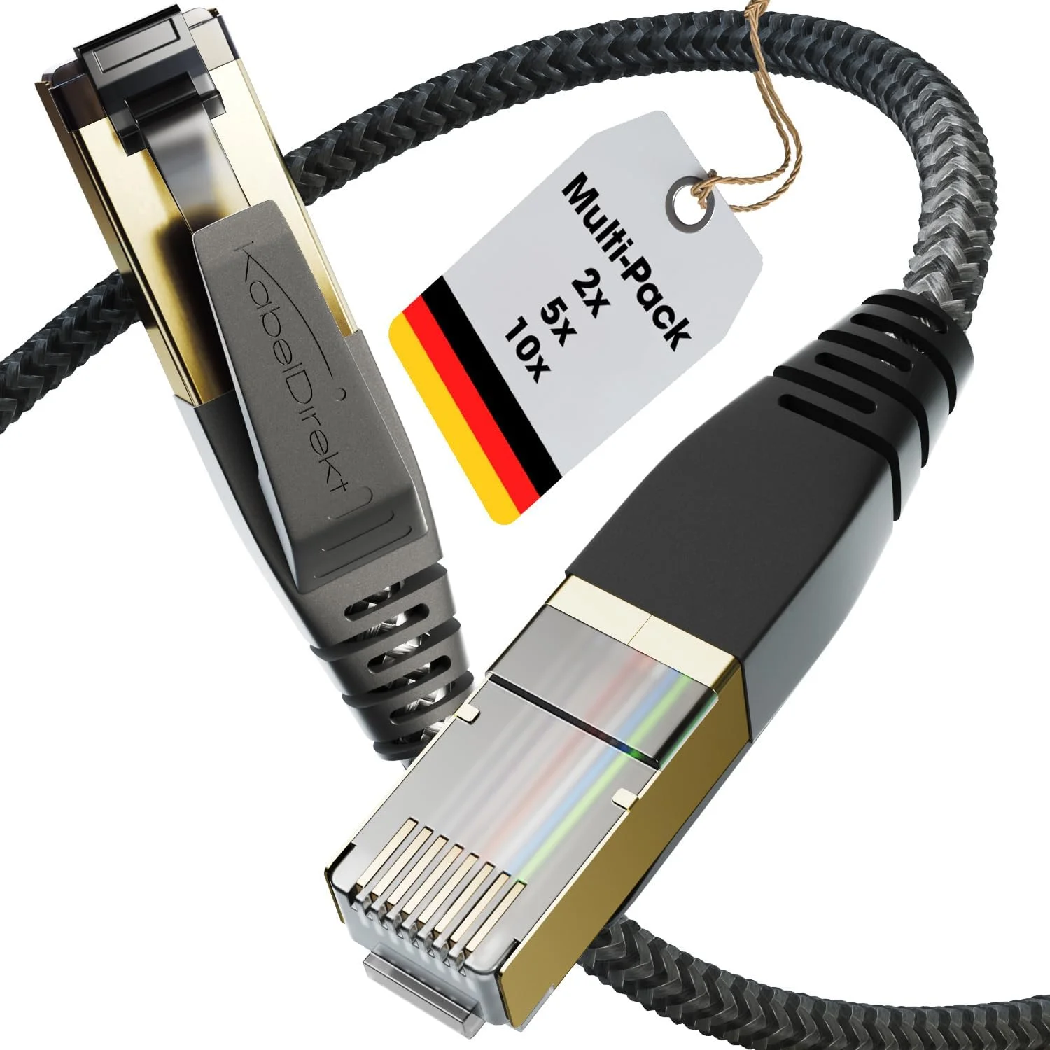 کابل شبکه KabelDirekt – Cat 8 با طراحی بافته شده انعطاف پذیر و مقاوم در برابر شکستگی – 2x 1 متری (کابل LAN/Ethernet، کانکتور RJ45، انتقال بالاترین نرخ داده تا 40 گیگابیت بر ثانیه، برای بازی/PS5/Xbox)