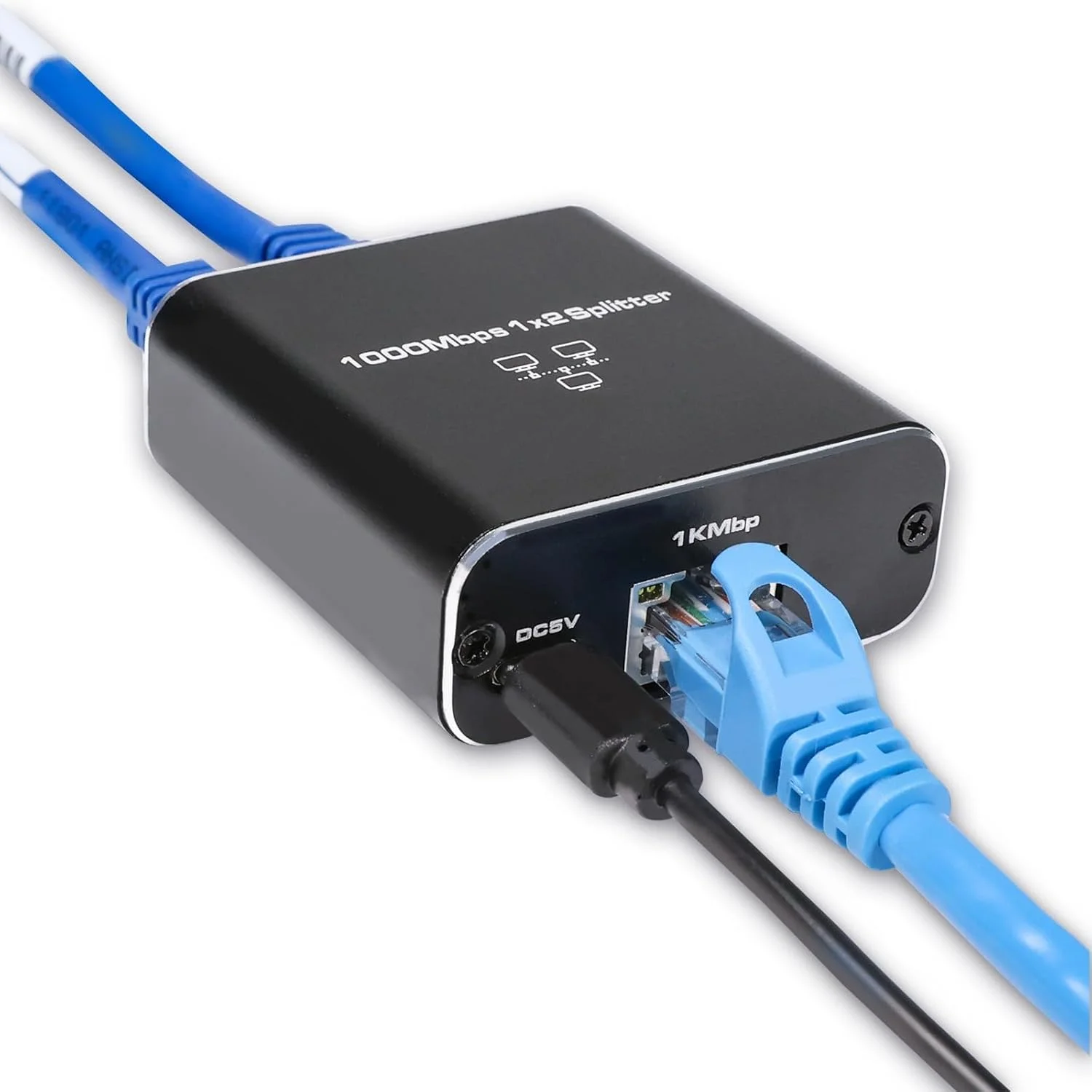 اسپلیتر اترنت RJ45 کیو اس اف پی تک 1000 مگابیت بر ثانیه 1 به 2 (شبکه همزمان 2 دستگاه)، با کابل برق USB Type C، برای کابل Cat6/7/8