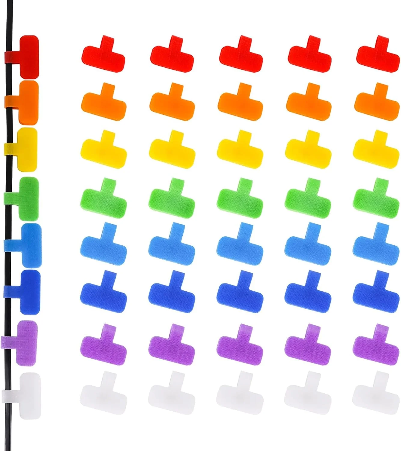 برچسب کابل QSFPTEK بسته 40 عددی، بست کمربندی کابل، برچسب نوشتاری کابل، بست کابل با قلاب و حلقه، قابل استفاده مجدد برای سازماندهی سیم های خانه، دفتر، مراکز داده، مدیریت و شناسایی، 8 رنگ