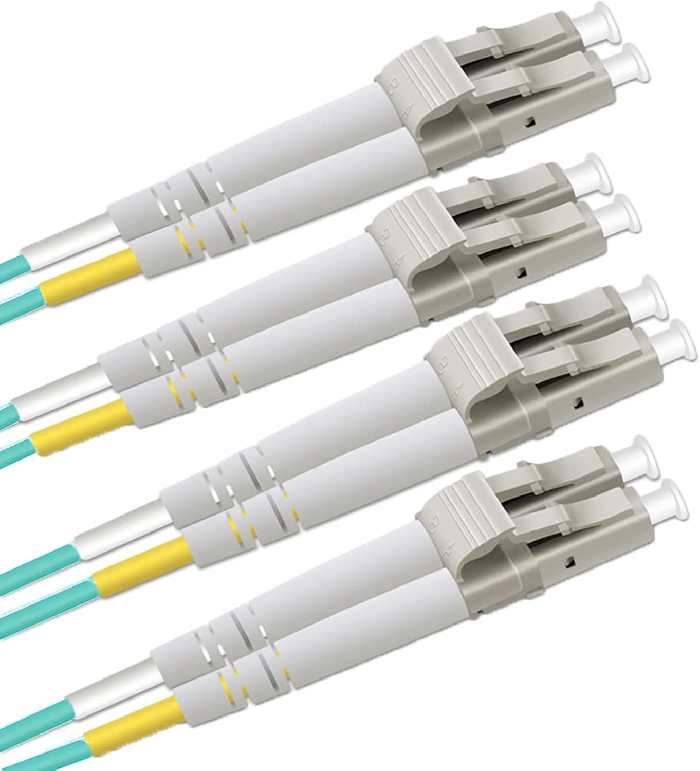 کابل فیبر نوری QSFPTEK OM3 LC به LC، فیبر نوری چند حالته 10 گیگابایتی دوبلکس LC-LC 50/125um، روکش LSZH، 3 متر (10 فوت)، بسته 4 عددی