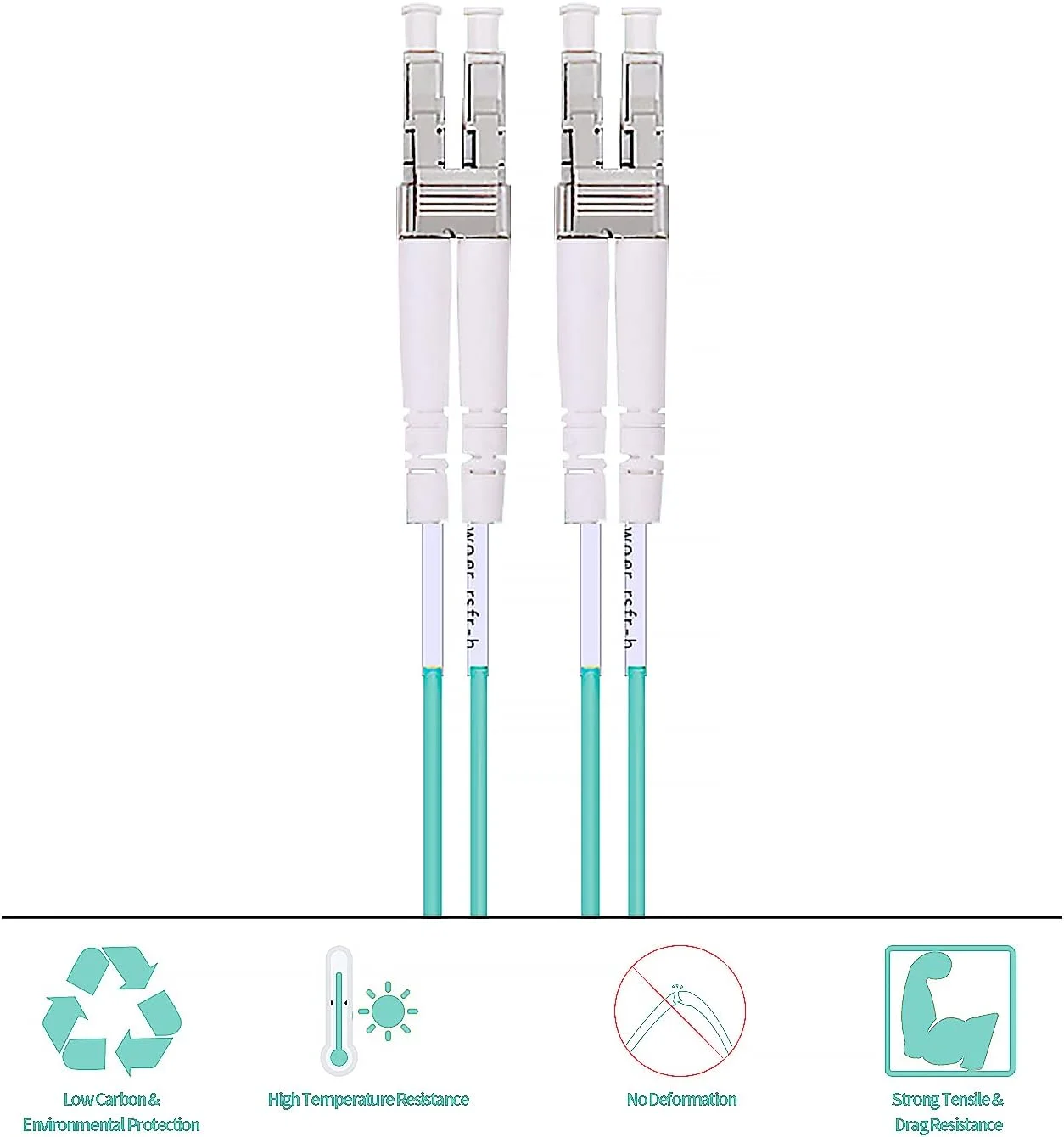 کابل فیبر نوری QSFPTEK OM3 LC به LC، کابل فیبر نوری چند حالته 10 گیگابایتی دوبلکس LC-LC 50/125um LSZH 0.5 متری (1.64 فوت)