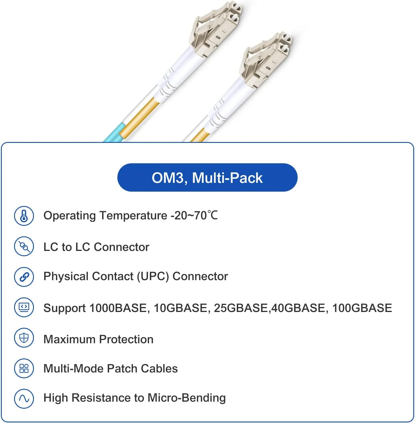 کابل فیبر نوری QSFPTEK OM3 LC به LC، بسته 2 عددی 10 گیگابیت بر ثانیه Duplex LC-LC 50/125um Multimode Fiber Optic Cord LSZH 2 متری برای SFP، SFP+ Network Transceiver، سوئیچ ها (6.6 فوت)