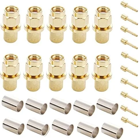 کابل های کامپیوتر CHENCHUAN، 10 عدد کانکتور آداپتور RF با روکش طلا RP-SMA نر پین کرمپ آنتن شبکه وای فای
