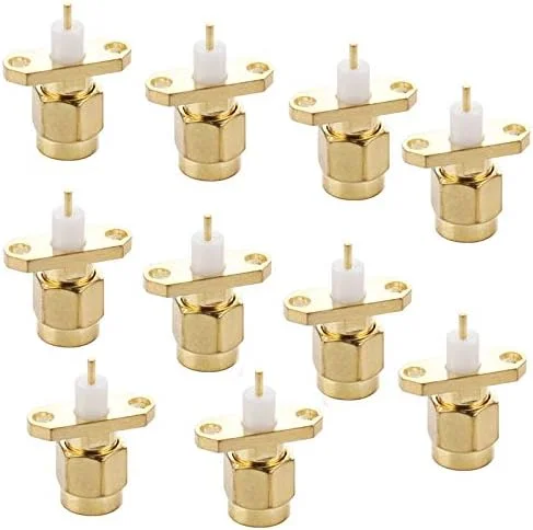 کابل های کامپیوتر CHENCHUAN 10 عدد SMA نر با روکش طلا، اتصال دهنده لحیم کاری دی الکتریک کوتاه نصب شده روی پنل 2 سوراخ، آداپتور آنتن شبکه وای فای