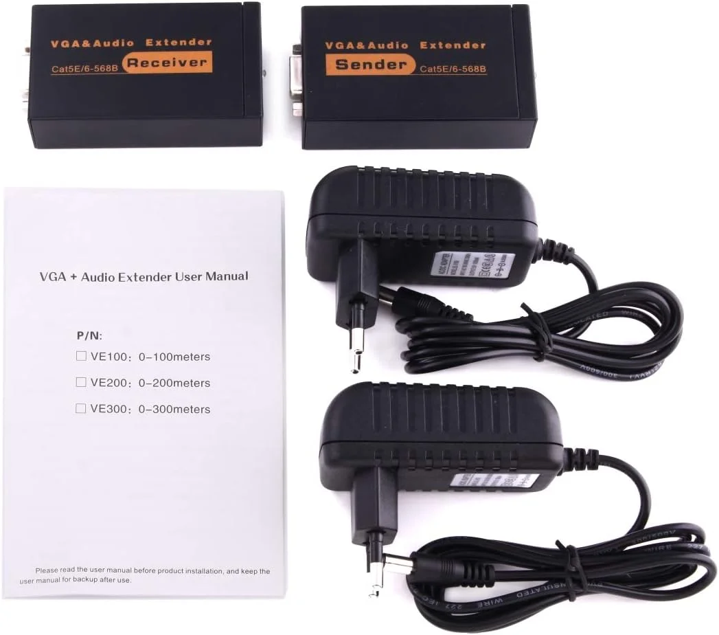 CHENCHUAN لوازم جانبی کامپیوتر VGA و توسعه دهنده صدا 1920x1440 HD 100m Cat5e / 6-568B آداپتور فرستنده گیرنده کابل شبکه (سیاه) کابل VGA (رنگ: سیاه)