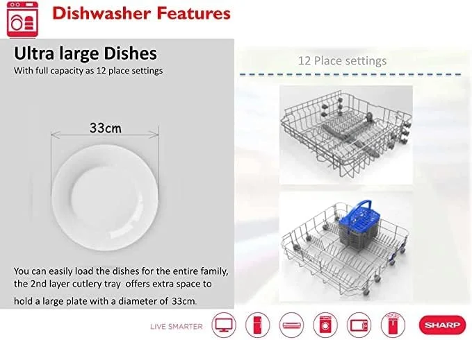 ماشین ظرفشویی ایستاده شارپ با ظرفیت 12 نفره، 6 برنامه شستشو، نقره ای - QW-MB612-SS - 1 سال گارانتی ماشین ظرفشویی ایستاده شارپ با ظرفیت 12 نفره، 6 برنامه شستشو، نقره ای - QW-MB612-SS - 1 سال گارانتی