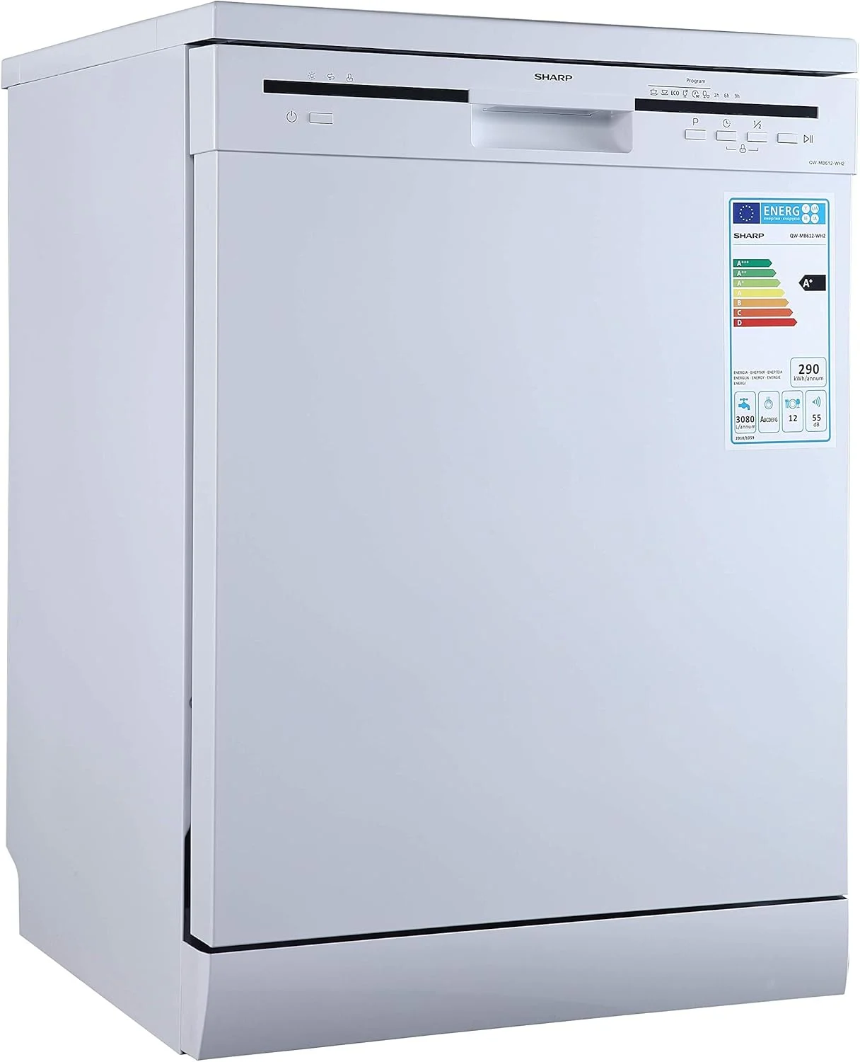 ماشین ظرفشویی ایستاده شارپ با 6 برنامه و ظرفیت 12 نفره، سفید - QW-MB612-WH3 ماشین ظرفشویی ایستاده شارپ با 6 برنامه و ظرفیت 12 نفره، سفید - QW-MB612-WH3