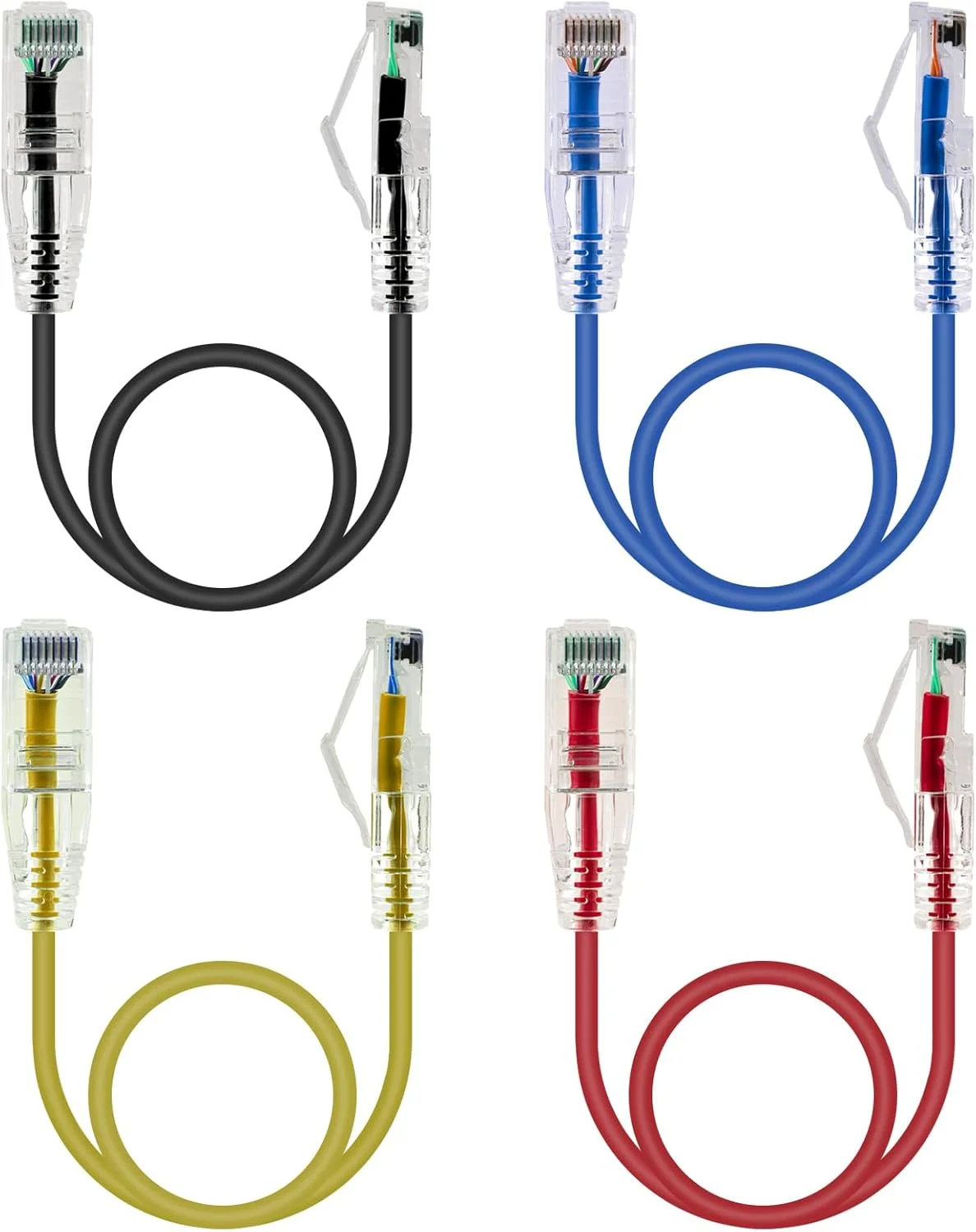کابل اترنت Cat6A گییک پی 4 عددی، کابل شبکه محافظ دار کوتاه بدون گیر، چند رنگ (50 سانتی متر / 1.64 فوت)