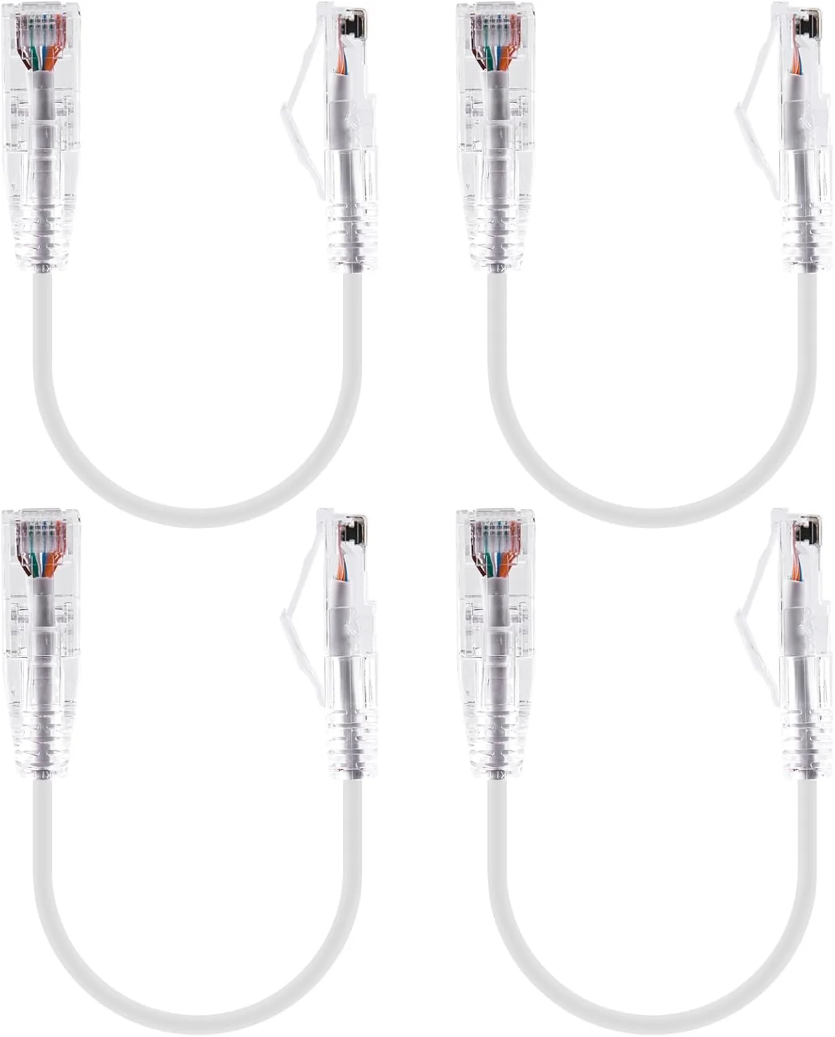 کابل اترنت Cat6A گییک پی 4 عددی، کابل شبکه کوتاه محافظ دار بدون گیر، سفید (20 سانتی متر / 0.65 فوت)