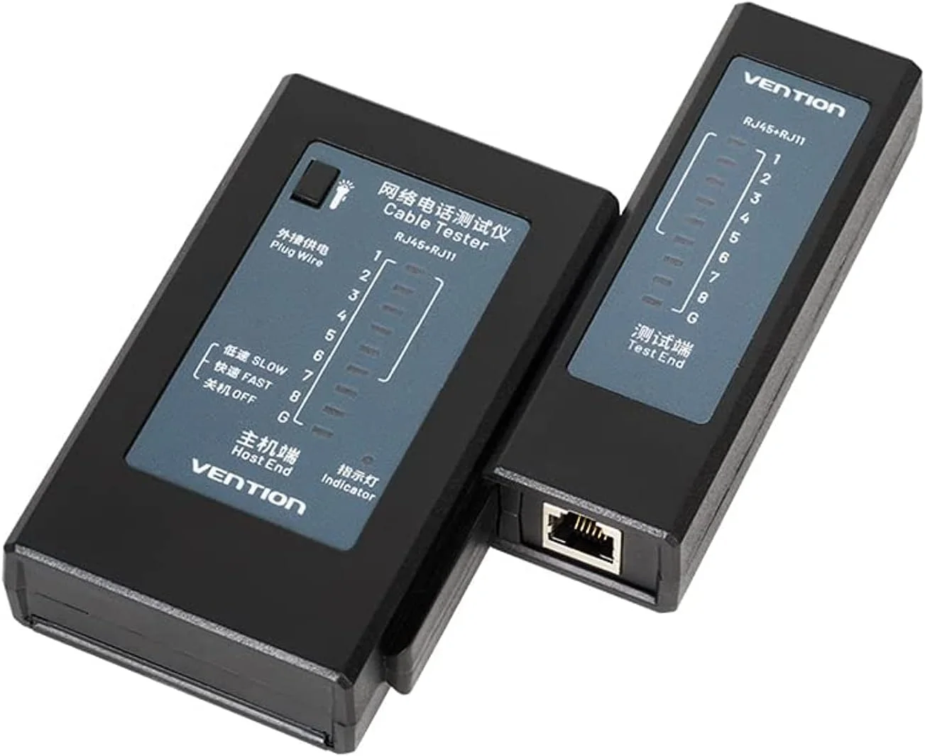 تستر کابل شبکه تلفن VENTION RJ45 RJ11 با روکش طلا، منبع تغذیه دوگانه، حالت های تست دوگانه با نورپردازی LED اضطراری