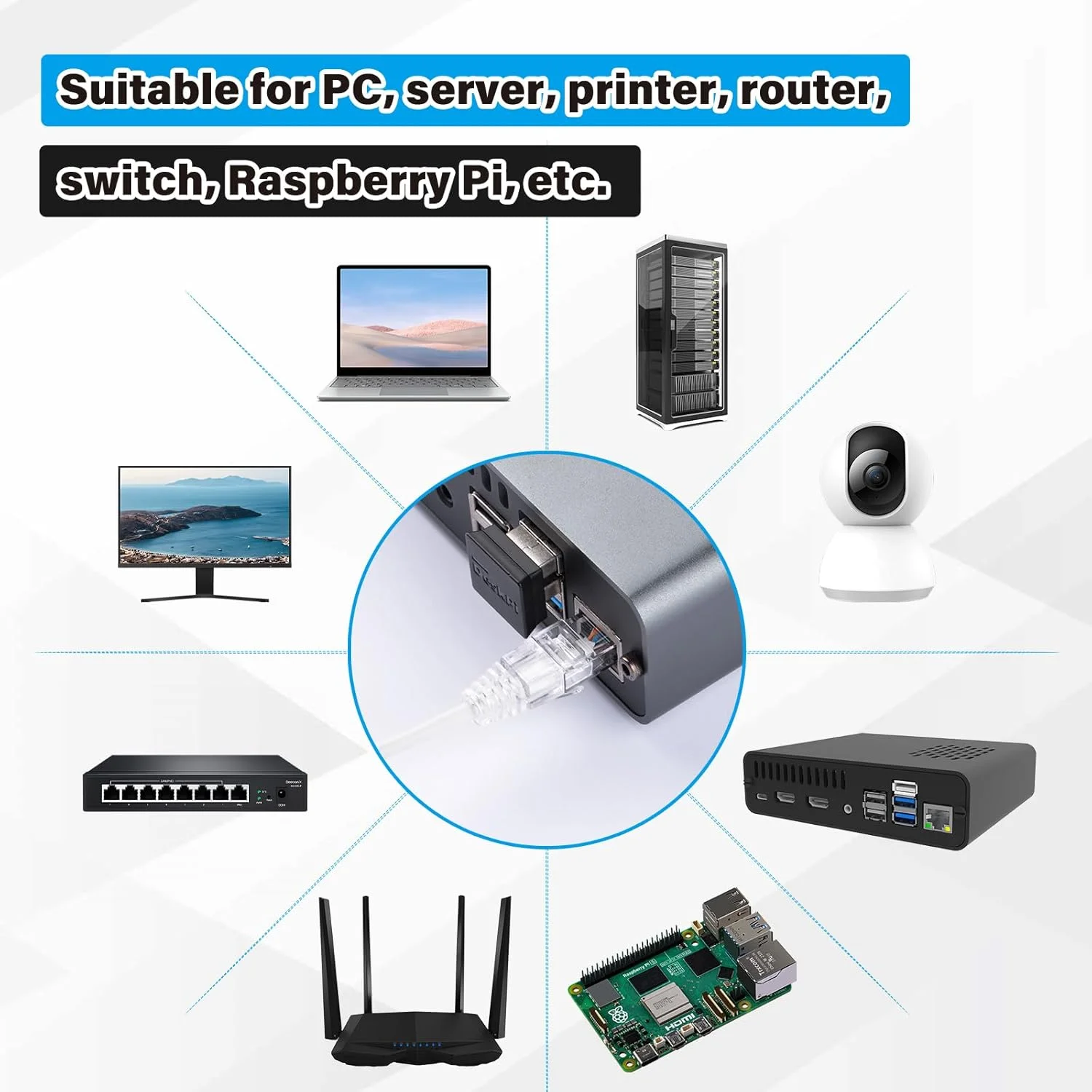 کابل اترنت Cat6A گییک پی 4 عددی، کابل شبکه کوتاه محافظ دار بدون گیر، سفید (20 سانتی متر / 0.65 فوت)