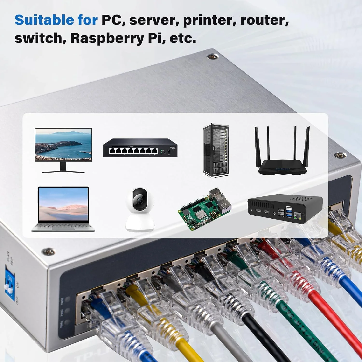 کابل اترنت Cat6A گییک پی 4 عددی، کابل شبکه محافظ دار کوتاه بدون گیر، چند رنگ (50 سانتی متر / 1.64 فوت)