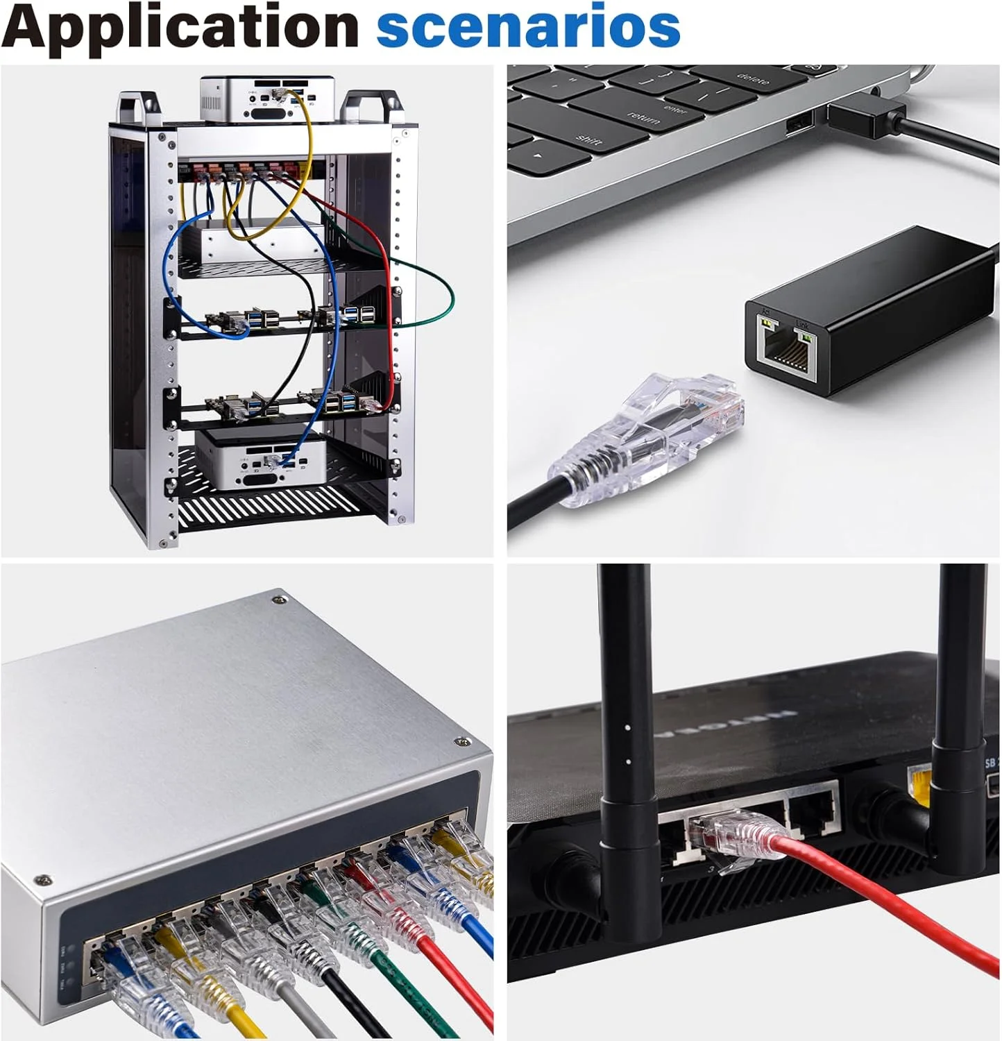 کابل اترنت Cat6A گییک پی 4 عددی، کابل شبکه محافظ دار کوتاه بدون گیر، چند رنگ (50 سانتی متر / 1.64 فوت)