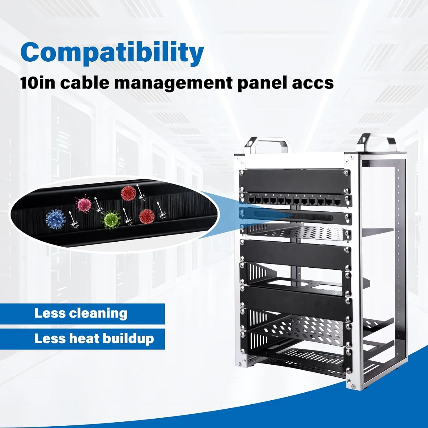 پنل مدیریت کابل رک مونت فلزی مشکی GeeekPi با برس 10 اینچ 0.5U برای ورود کابل، سازگار با DeskPi RackMate T1/T0/T2 و سرور 10 اینچی، کابینت دستگاه شبکه
