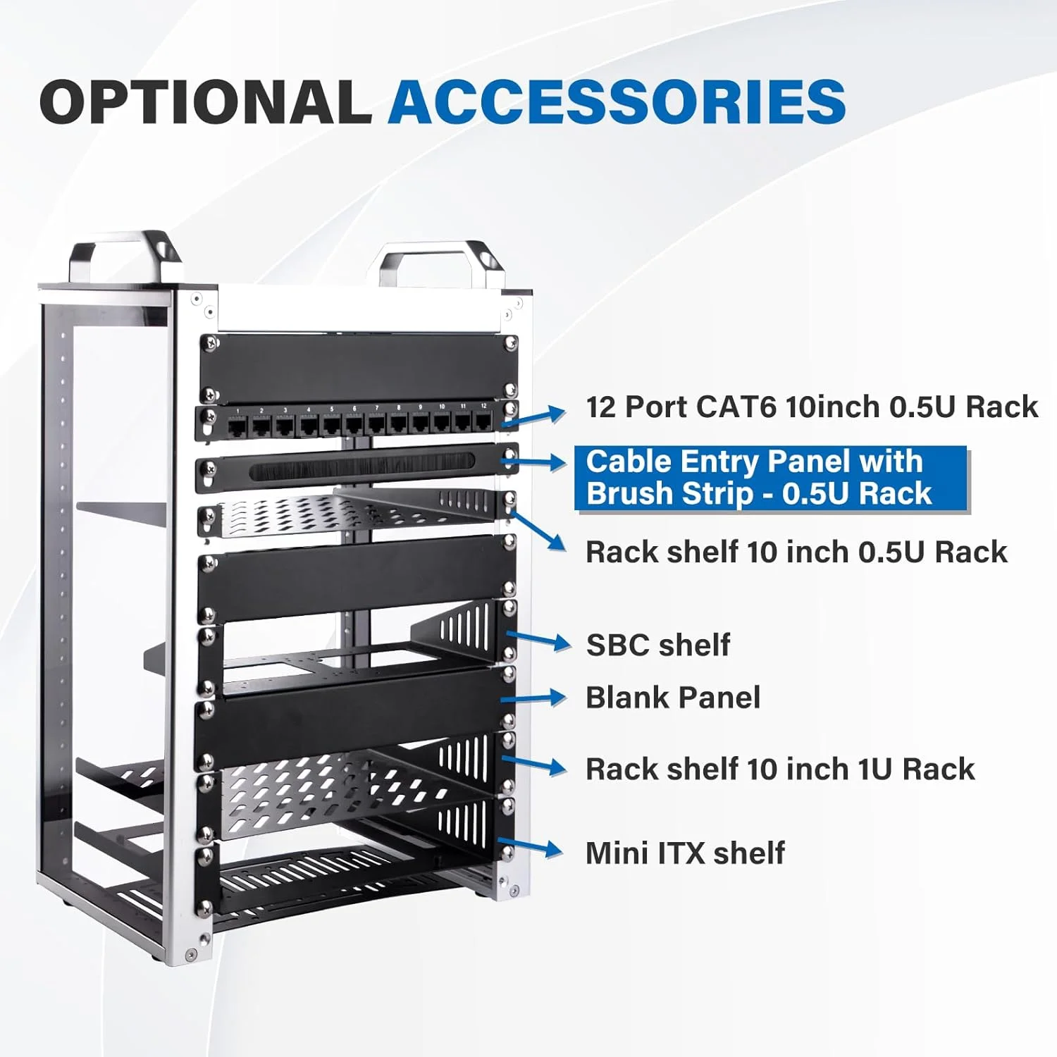 پنل مدیریت کابل رک مونت فلزی مشکی GeeekPi با برس 10 اینچ 0.5U برای ورود کابل، سازگار با DeskPi RackMate T1/T0/T2 و سرور 10 اینچی، کابینت دستگاه شبکه