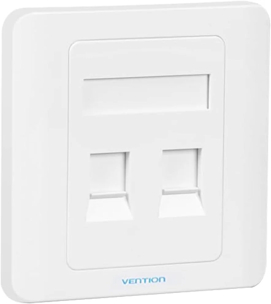 پریز دیواری شبکه VENTION RJ45 LAN Faceplate صفحه دیواری اترنت برای کابل شبکه CAT6/CAT5E/CAT5 2 پورت Keystone Jack مقاوم در برابر شعله - IFBW0
