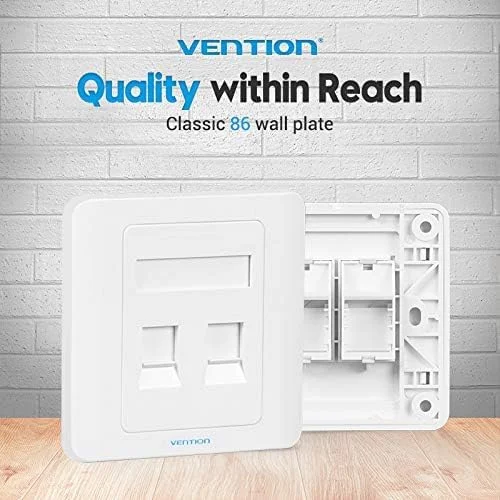 پریز دیواری شبکه VENTION RJ45 LAN Faceplate صفحه دیواری اترنت برای کابل شبکه CAT6/CAT5E/CAT5 2 پورت Keystone Jack مقاوم در برابر شعله - IFBW0