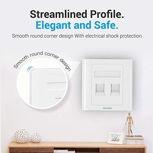 پریز دیواری شبکه VENTION RJ45 LAN Faceplate صفحه دیواری اترنت برای کابل شبکه CAT6/CAT5E/CAT5 2 پورت Keystone Jack مقاوم در برابر شعله - IFBW0
