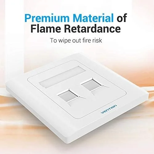 پریز دیواری شبکه VENTION RJ45 LAN Faceplate صفحه دیواری اترنت برای کابل شبکه CAT6/CAT5E/CAT5 2 پورت Keystone Jack مقاوم در برابر شعله - IFBW0
