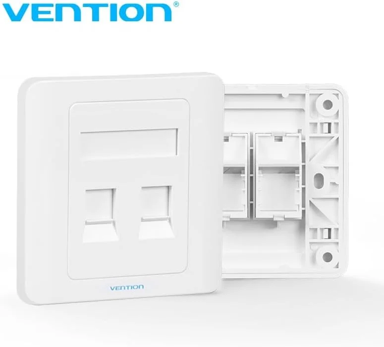 پریز دیواری شبکه VENTION RJ45 LAN Faceplate صفحه دیواری اترنت برای کابل شبکه CAT6/CAT5E/CAT5 2 پورت Keystone Jack مقاوم در برابر شعله - IFBW0