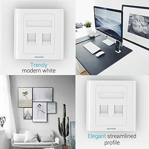پریز دیواری شبکه VENTION RJ45 LAN Faceplate صفحه دیواری اترنت برای کابل شبکه CAT6/CAT5E/CAT5 2 پورت Keystone Jack مقاوم در برابر شعله - IFBW0