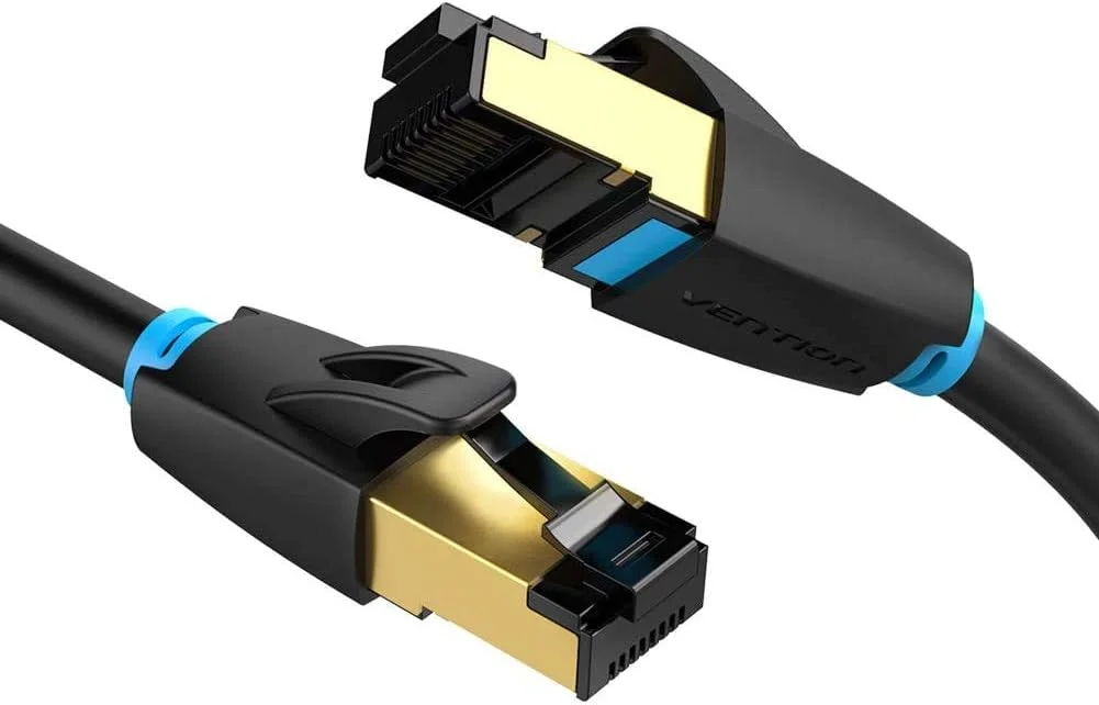 کابل شبکه VENTION Ethernet Cat 8، کابل شبکه پرسرعت 40 گیگابیت بر ثانیه SSTP، کابل پچ اینترنت با کانکتور RJ45 برای مودم روتر (1 متر)