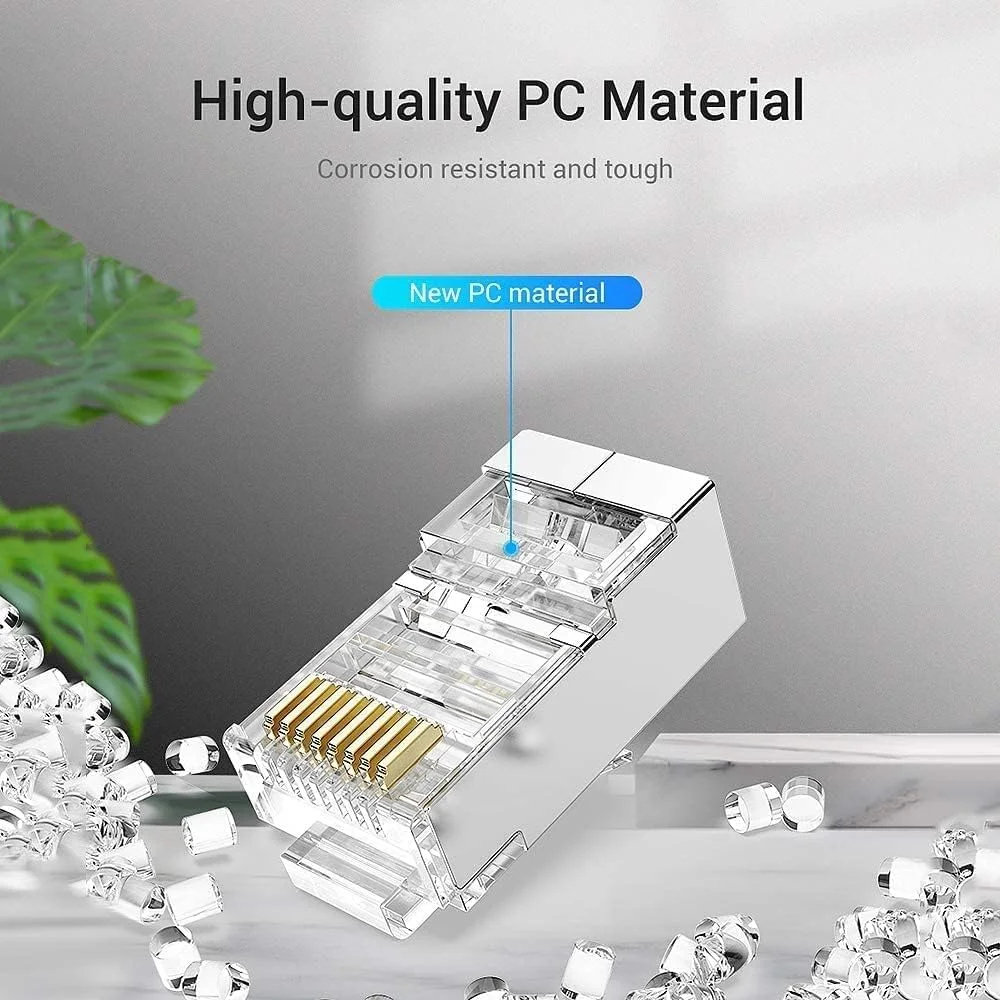کانکتور اترنت RJ45 کت 7 ونشن با شیلد نیکل اندود، 600 مگاهرتز 10 گیگابیت بر ثانیه سرعت بالا 8P8C RJ45، پلاگ ماژولار RJ45 با کنتاکت های روکش طلای 50U و گیره کابل (Cat.7 FTP، بسته 50 عددی)