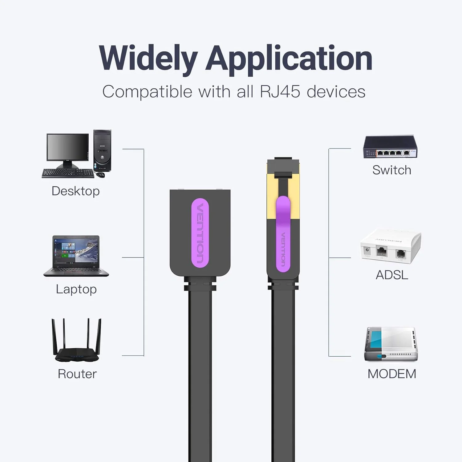 کابل افزایش طول اترنت RJ45 Cat7، کابل افزایش طول شبکه اترنت VENTION Cat7، کابل پچ افزایش طول RJ45، کابل های محافظ دار نر به مادگی (1.5 متر / 5 فوت)