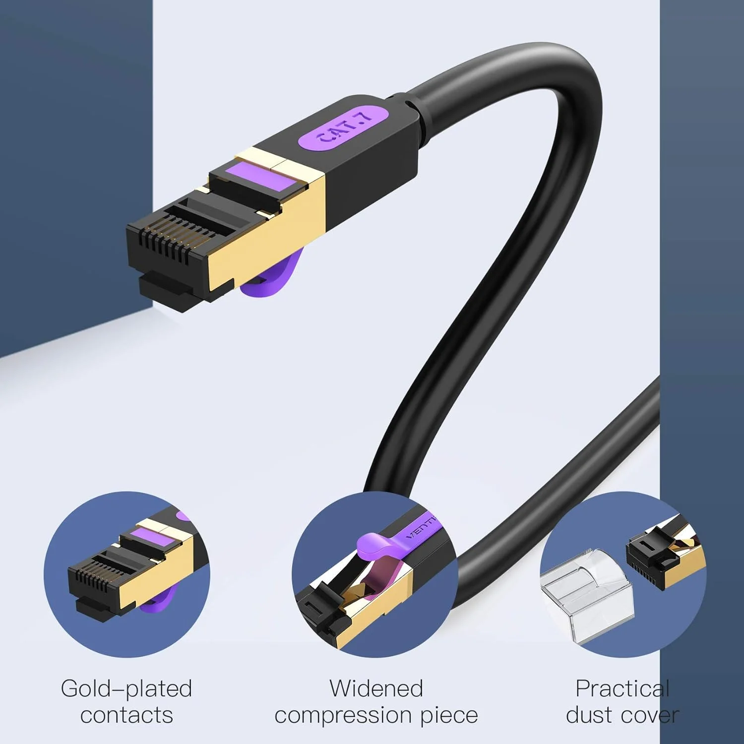 کابل اترنت VENTION Cat 7 با سرعت 10 گیگابیت بر ثانیه و پهنای باند 600 مگاهرتز، کابل پچ شبکه RJ45 با سرعت بالا، کابل شبکه SSTP سازگار با سوئیچ/روتر/مودم/پچ پنل/اکسس پوینت/فیلدهای پچ (Cat.7 SSTP Round، 2 متر)