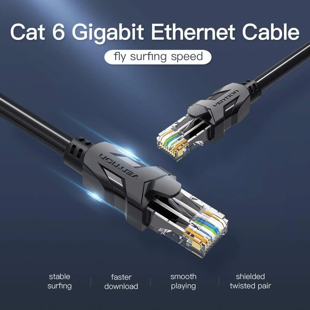 کابل شبکه VENTION Cat 6 Ethernet با سرعت گیگابیتی، کابل تخت RJ45 LAN برای مصارف خانگی و تجاری (30 متر)