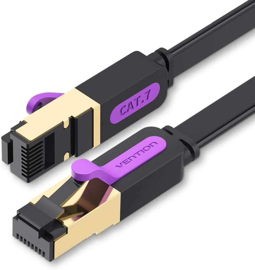 کابل تخت اترنت VENTION CAT 7 RJ45، پچ کورد پرسرعت 10 گیگابیت بر ثانیه @600 مگاهرتز/ثانیه STP، سازگار با سوئیچ، روتر، مودم، پچ پنل، اکسس پوینت، پچ فیلدها (کابل تخت، 0.5 متر)