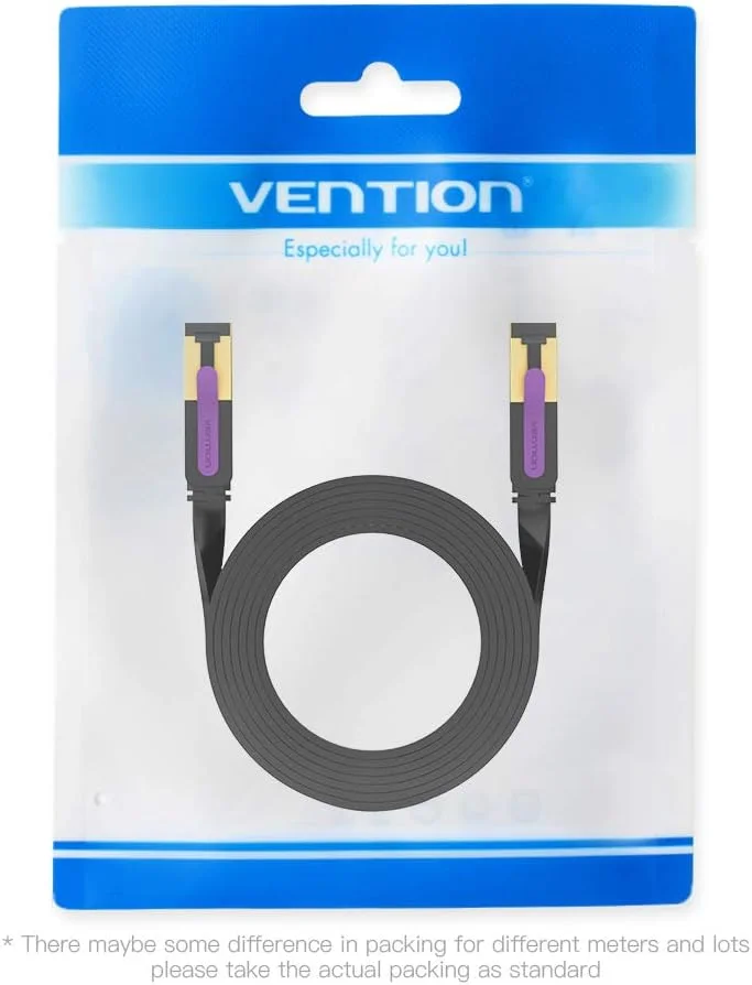 کابل تخت اترنت VENTION CAT 7 RJ45، پچ کورد پرسرعت 10 گیگابیت بر ثانیه @600 مگاهرتز/ثانیه STP، سازگار با سوئیچ، روتر، مودم، پچ پنل، اکسس پوینت، پچ فیلدها (کابل تخت، 0.5 متر)