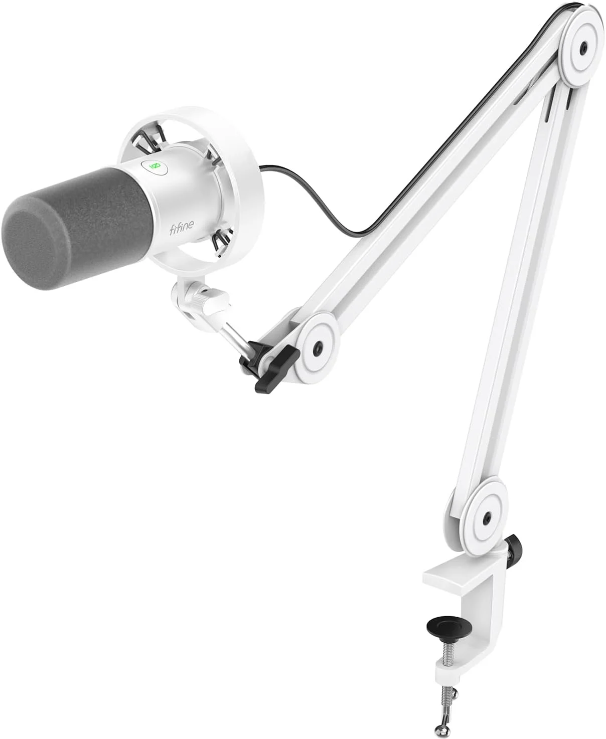 کیت میکروفون XLR/USB پادکست FIFINE، میکروفون داینامیک استودیویی برای ضبط، استریم، صداگذاری، میکروفون کامپیوتر با بازوی بوم با قطع صدا، مانیتورینگ هدفون، آمپلی تانک فلزی K688T سفید