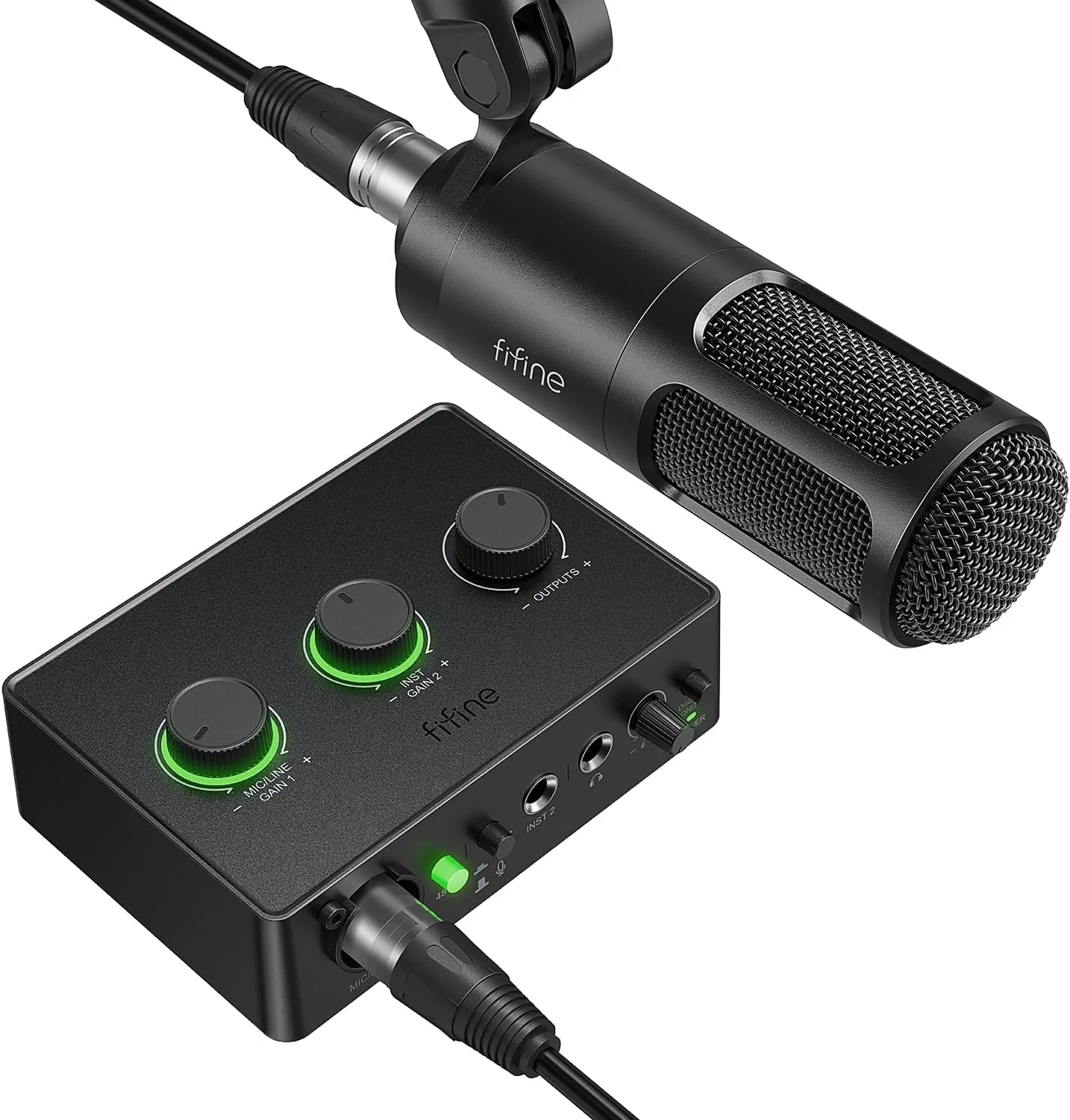 مجموعه تجهیزات پادکست FIFINE، کیت ضبط موسیقی با میکروفون دینامیک استودیویی و میکسر صوتی USB با ورودی میکروفون XLR، مانیتورینگ هدفون، دکمه تنظیم صدا برای وکال/صداگذاری - AmpliTank KS6